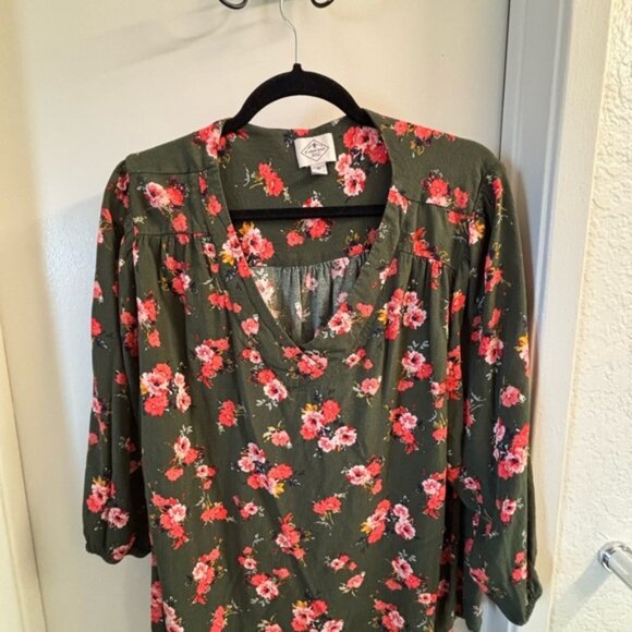 St. John's Bay Floral Blouse - Olive and Rose - Picture 3 of 4